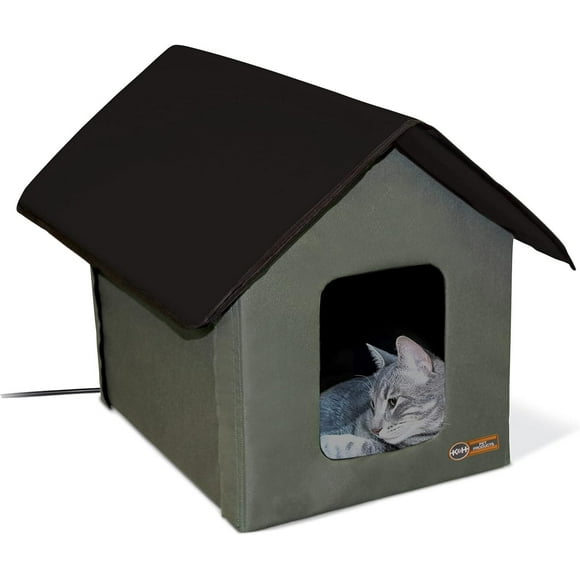 K&H Outdoor Heated Kitty House Olive And Black