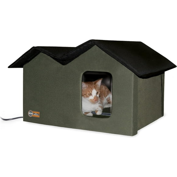 K&H Outdoor Heated Kitty House Extra-Wise Olive Green