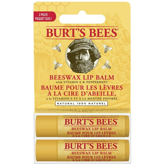 Burt’s Bees 100% Natural Moisturizing Lip Balm, Original Beeswax with Vitamin E and Peppermint Oil -, 2 Pack