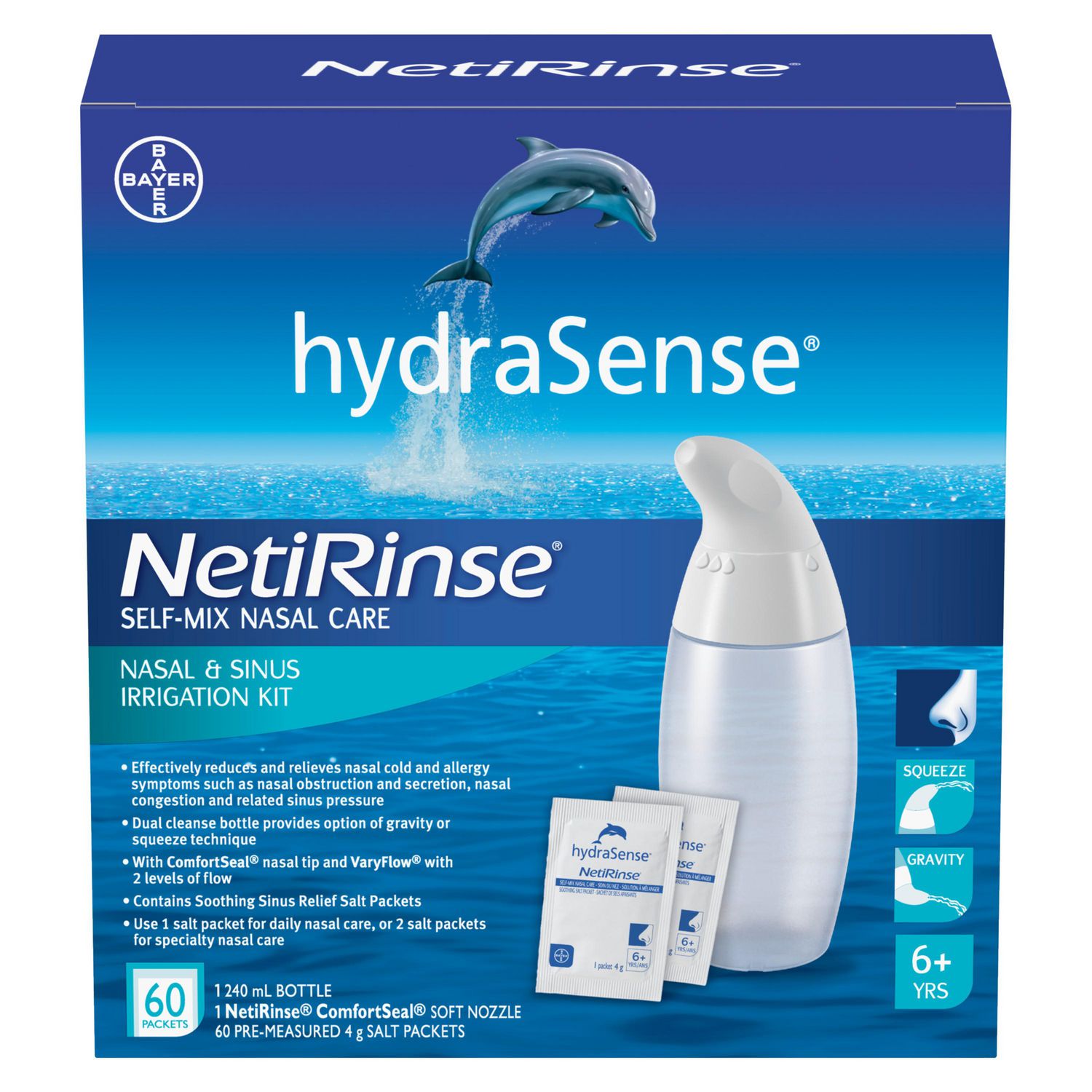 hydraSense NetiRinse 2-in-1 Nasal and Sinus Irrigation Kit, Helps Reduce and Relieve Nasal and Sinus Symptoms