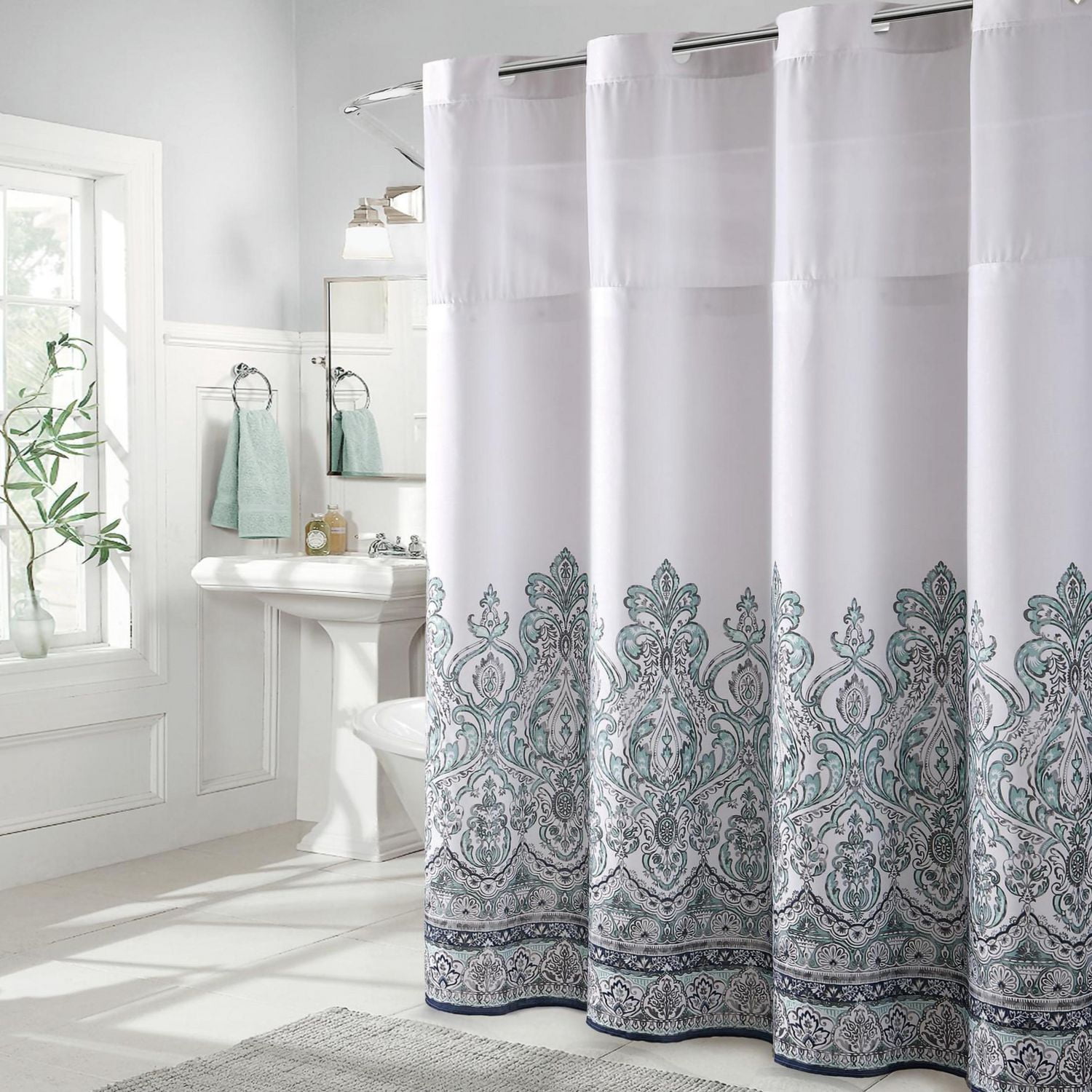 Hookless® Brand 3in1 Damask Border Shower Curtain Walmart Canada