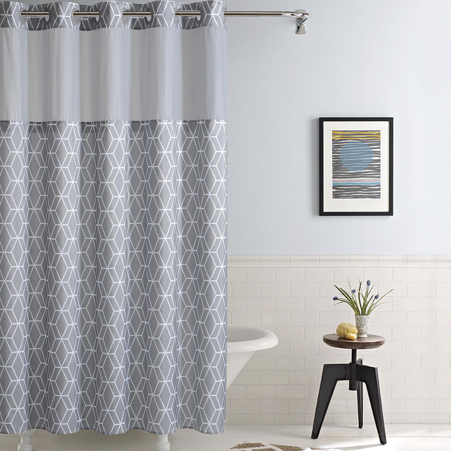 Brand 3 In 1 Prism Shower Curtain, Hookless 3 In 1 Shower Curtain