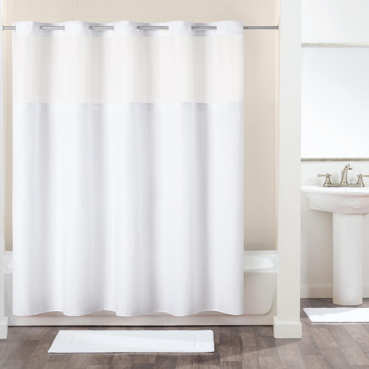 Brand 3 In 1 Antigo Plain Weave Shower, Best Hookless Shower Curtain