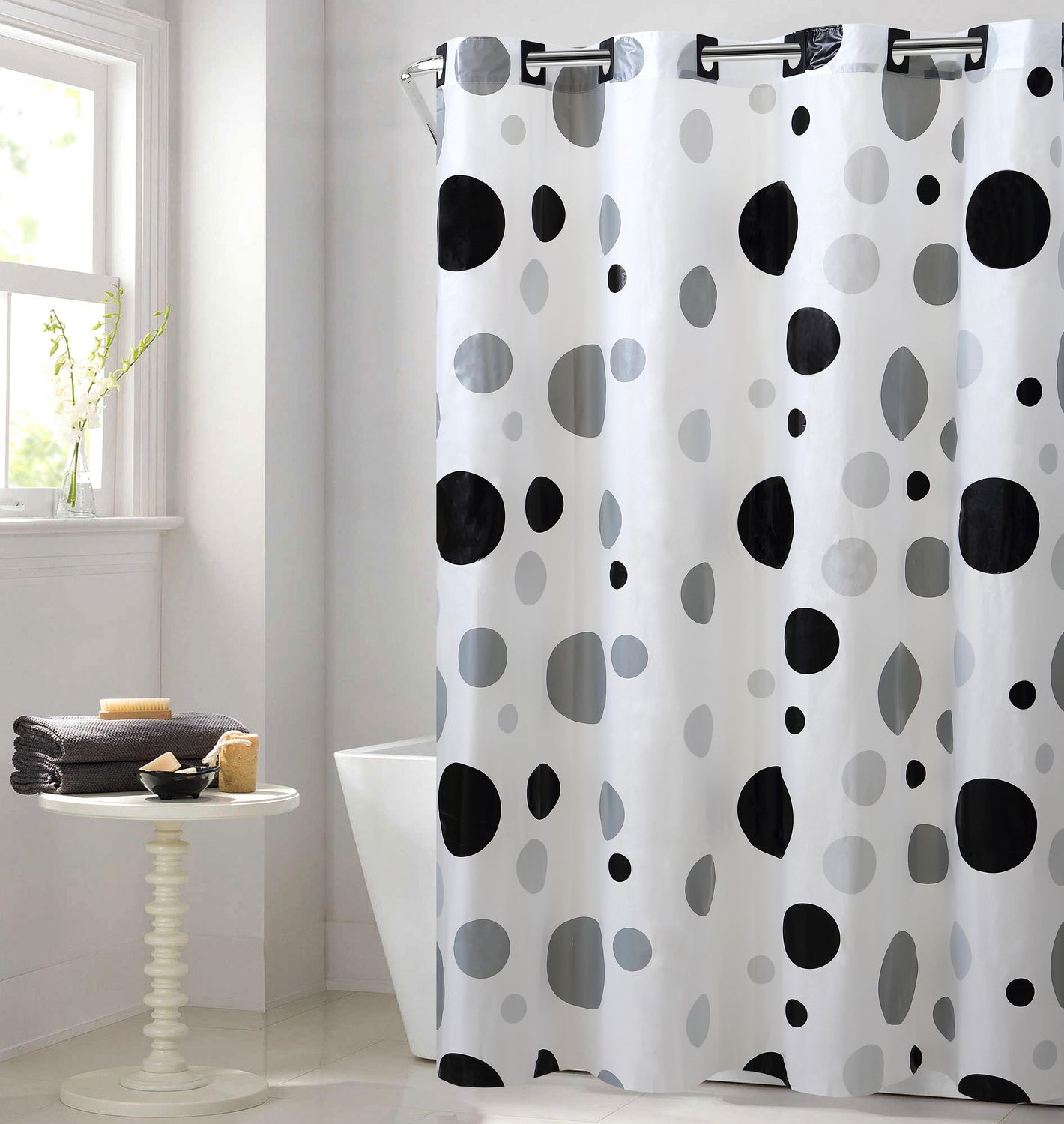 Hookless® Brand 3in1 Retro Dots Shower Curtain Black/Grey Walmart