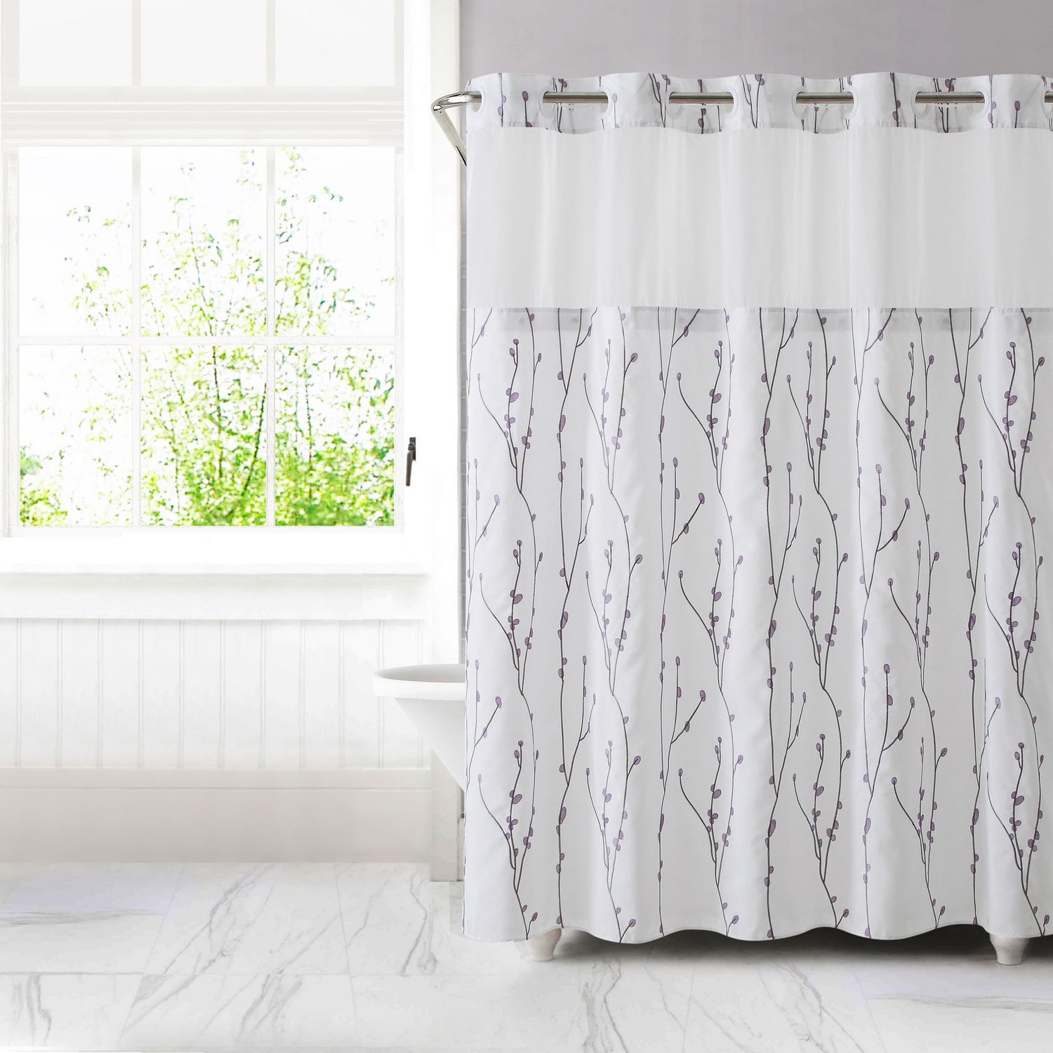 Cherry Bloom Shower Curtain, Hookless 3 In 1 Shower Curtain