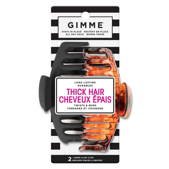 GIMME Thick Hair Claw Clips, Black/Tortoise 2CT, Secure hold all day long!