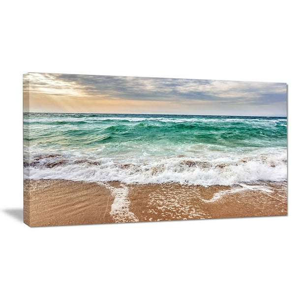 Design Art Crystal Clear Blue Foaming Waves Seashore Canvas Wall Art ...