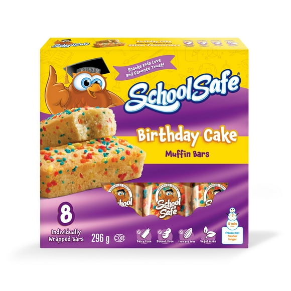 School Safe Birthday Cake Muffin Bar, 8 Pack Individually Wrapped Birthday Cake Bars