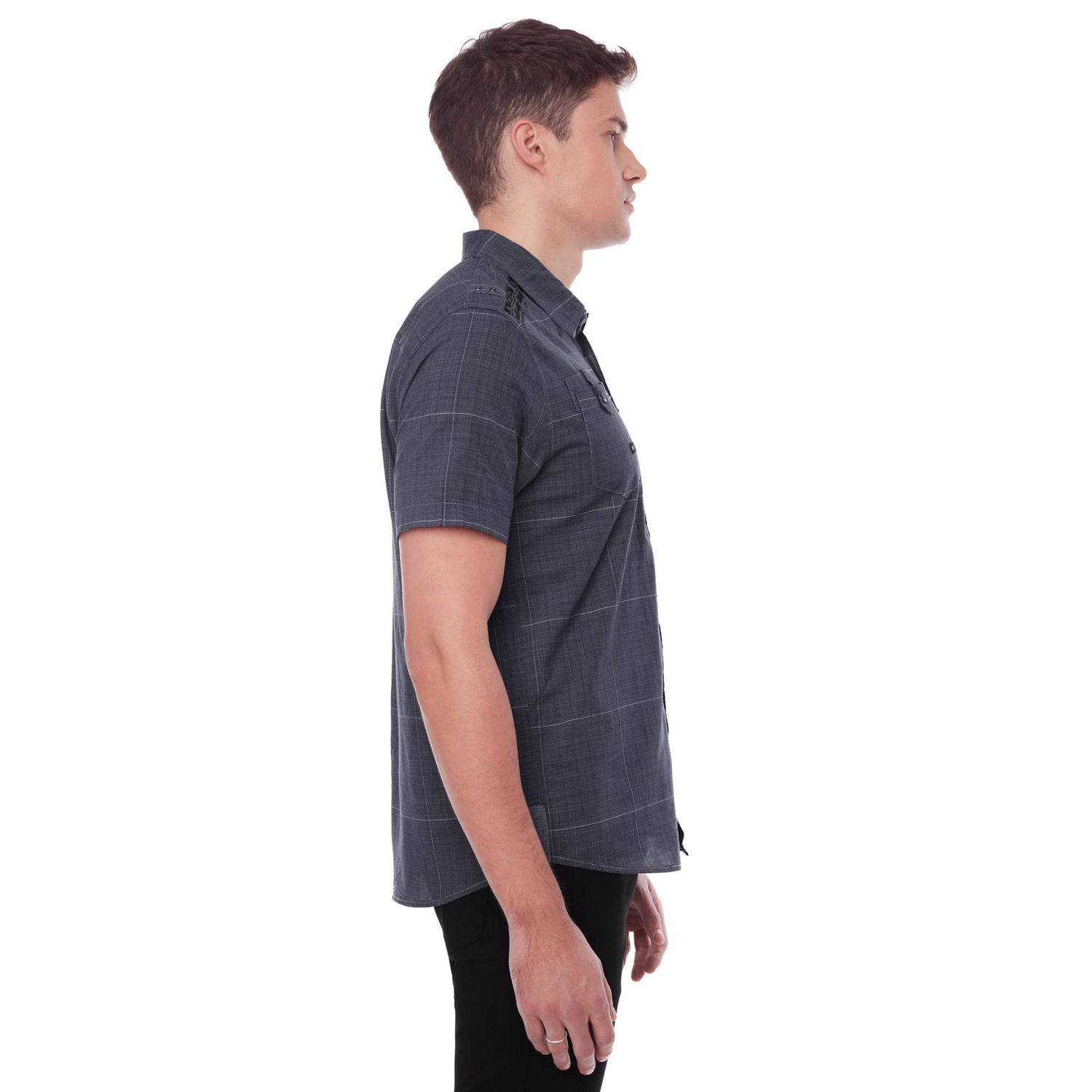 Chemise à carreaux manches courtes avec poche pour homme Dark Black