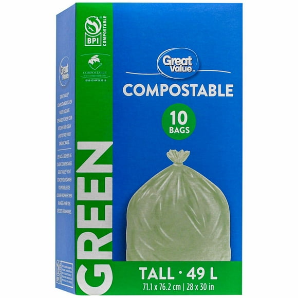 Great Value Tall Green Compostable Bags, 71.1 x 76.2 cm