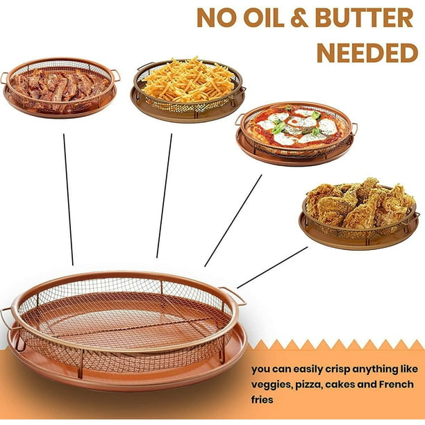 Gotham Steel 2 Piece Set Round Copper Air Fry Crisper Tray, Pizza & Baking  Pan, Durable Non-Stick, ScratchProof, Dishwasher Safe, PTHE PFOA PFOS free