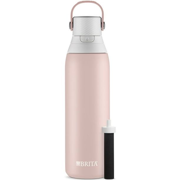 Système de filtration d'eau en bouteille haut de gamme à double paroi  isolante en acier inoxydable de Brita®, de couleur rose et d'une capacité  de 591 mL avec 1 filtre Système de
