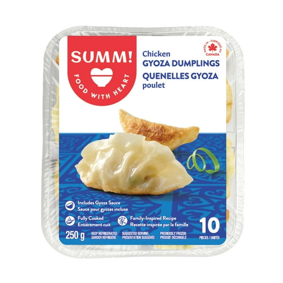 SUMM! Chicken Gyoza Dumplings, 10 pieces gyoza with 1 package of sauce, 250g