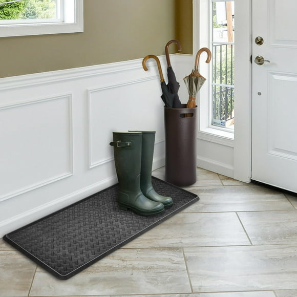 Mainstays  Black Rectangular Metro Rattan Boot Tray, 14-inch x 38-inch