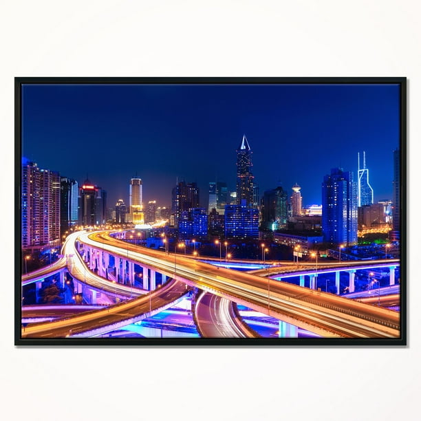 Design Art Interchange Overpass at Night Skyline Framed Canvas Art ...