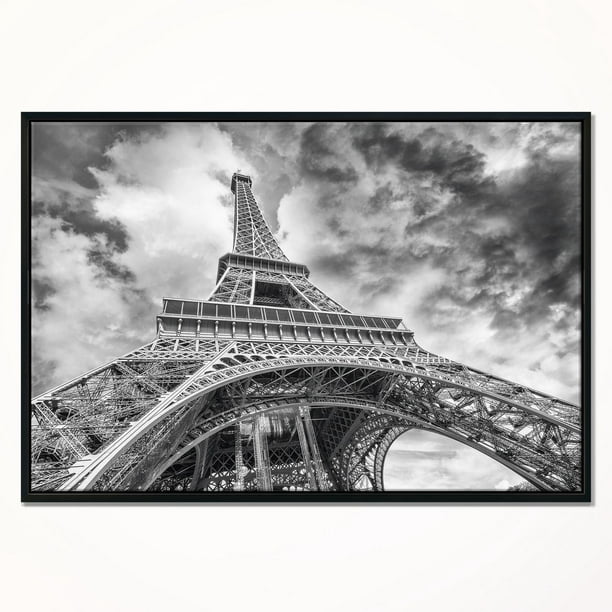 Design Art Black And White View Of Paris Eiffel Tower   Sur Toile Encadrée