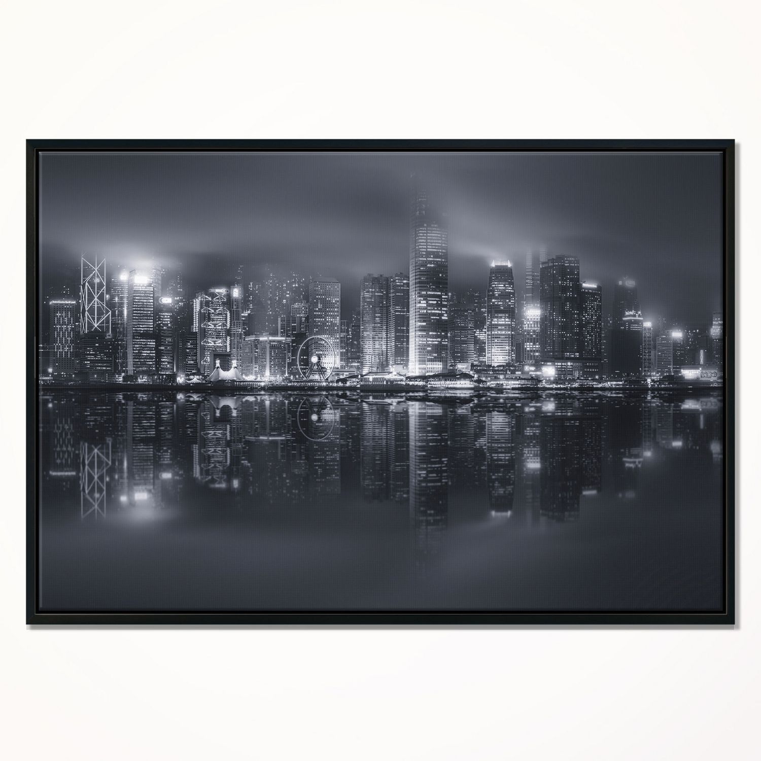 Design Art Hong Kong Black And White Skyline Framed Canvas