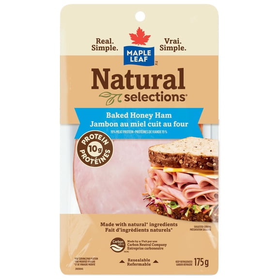Maple Leaf Natural Selections Sliced Baked Honey Deli Ham, 175 g
