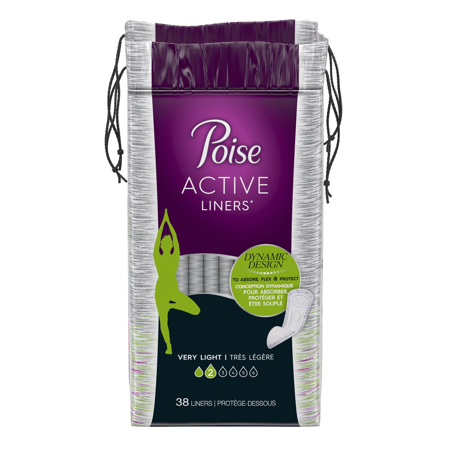 Poise Active Incontinence Liners, Very Light Absorbency, Unscented, Winged, Long Length