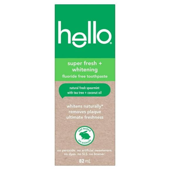 Hello Vegan Fluoride Toothpaste, Moisturizing Hemp Seed Oil + Coconut Oil, Super Fresh Family Farmed Spearmint, Naturally Whitening Toothpaste, Helps Remove Plaque , 82ml, 82mL