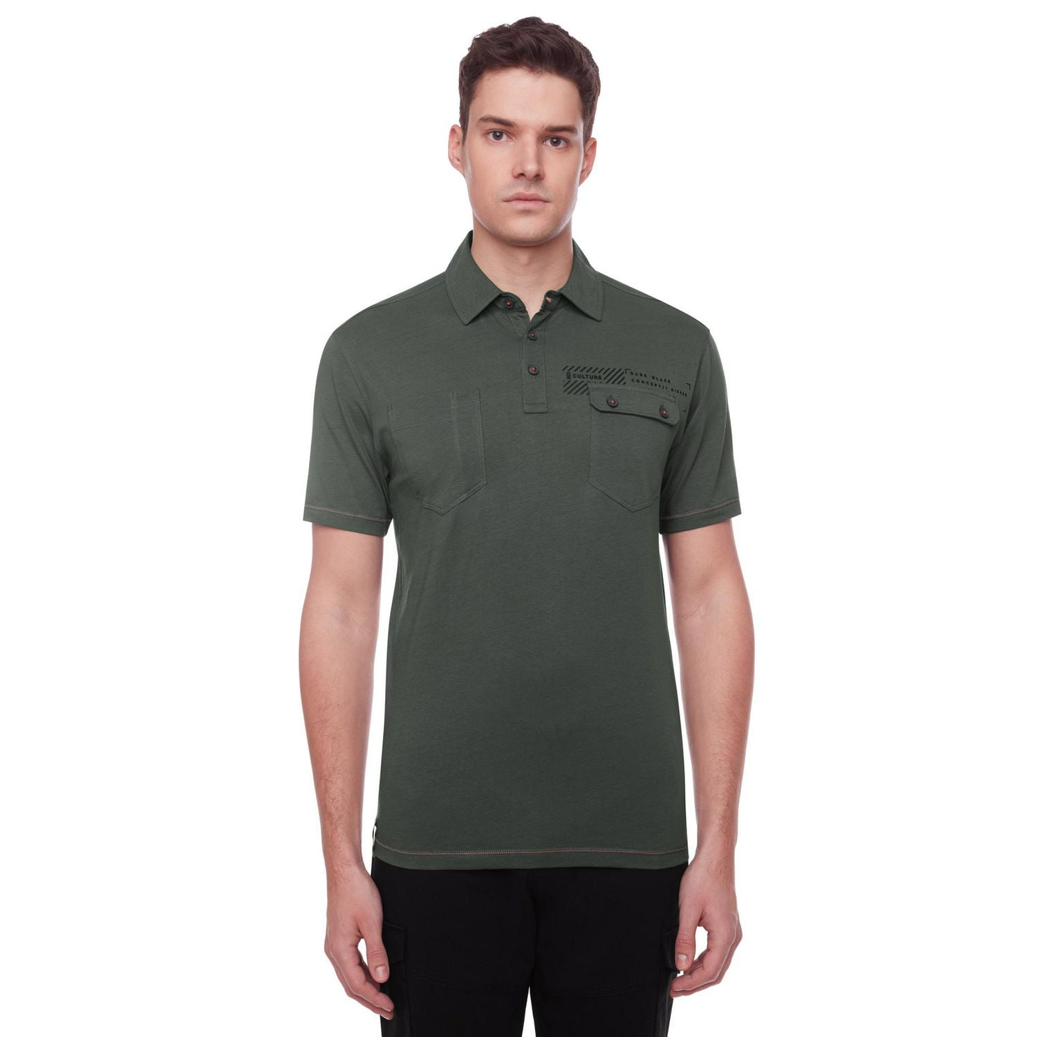 Dark Black Men's Short-Sleeve Graphic Polo with Pockets