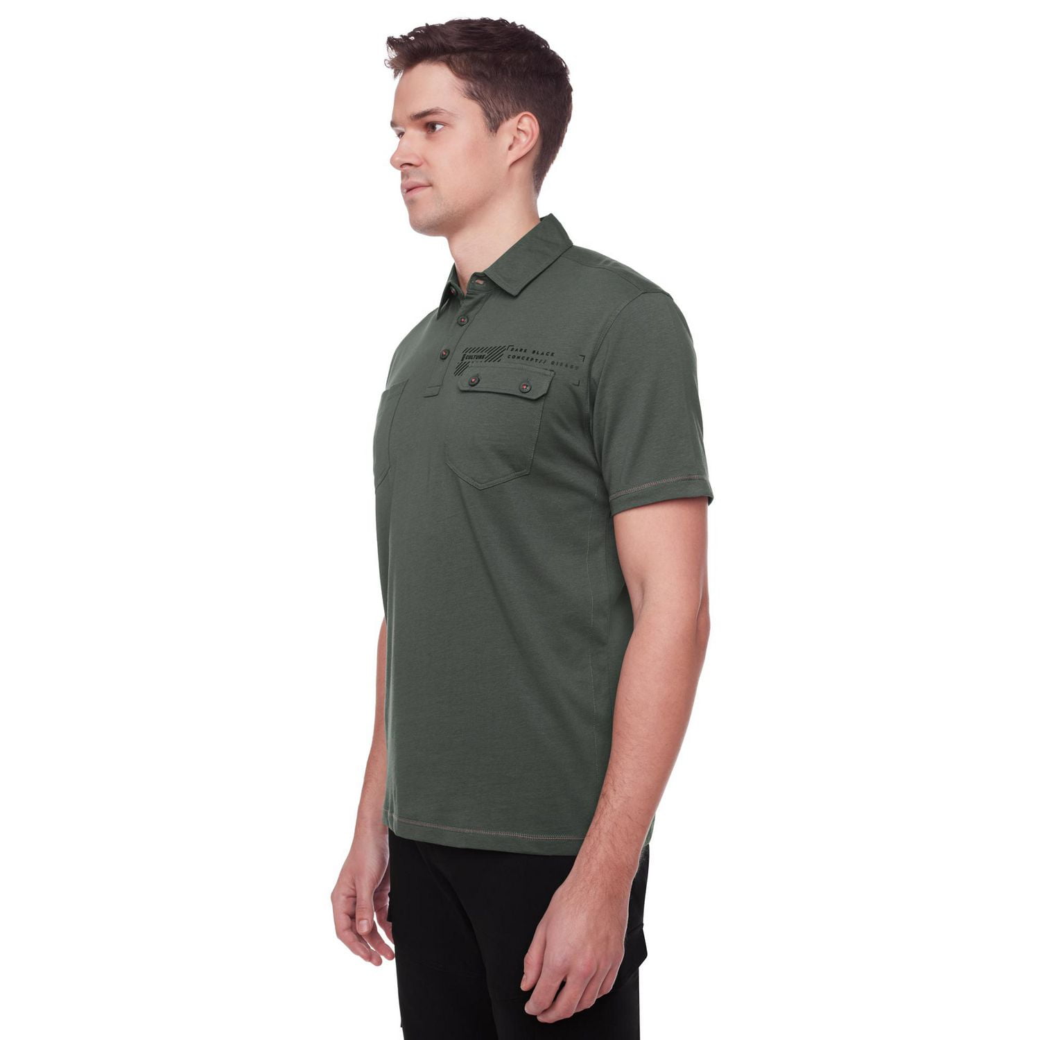 Dark Black Men's Short-Sleeve Graphic Polo with Pockets