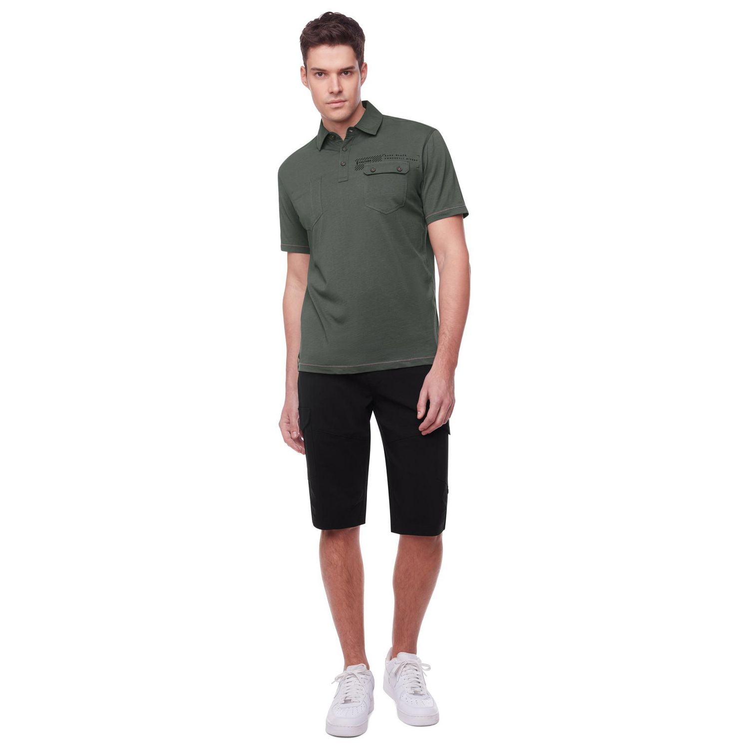 Dark Black Men's Short-Sleeve Graphic Polo with Pockets
