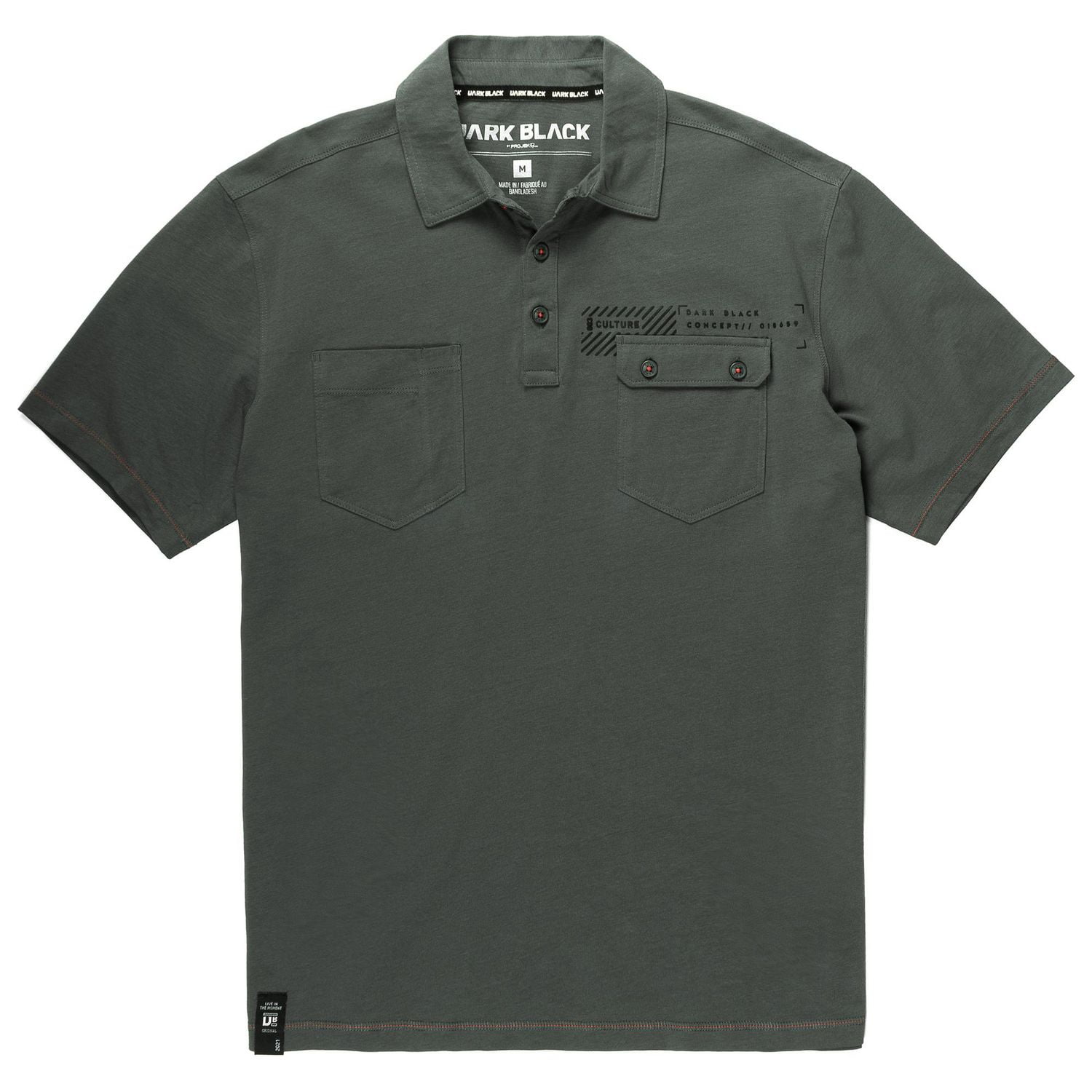 Dark Black Men's Short-Sleeve Graphic Polo with Pockets
