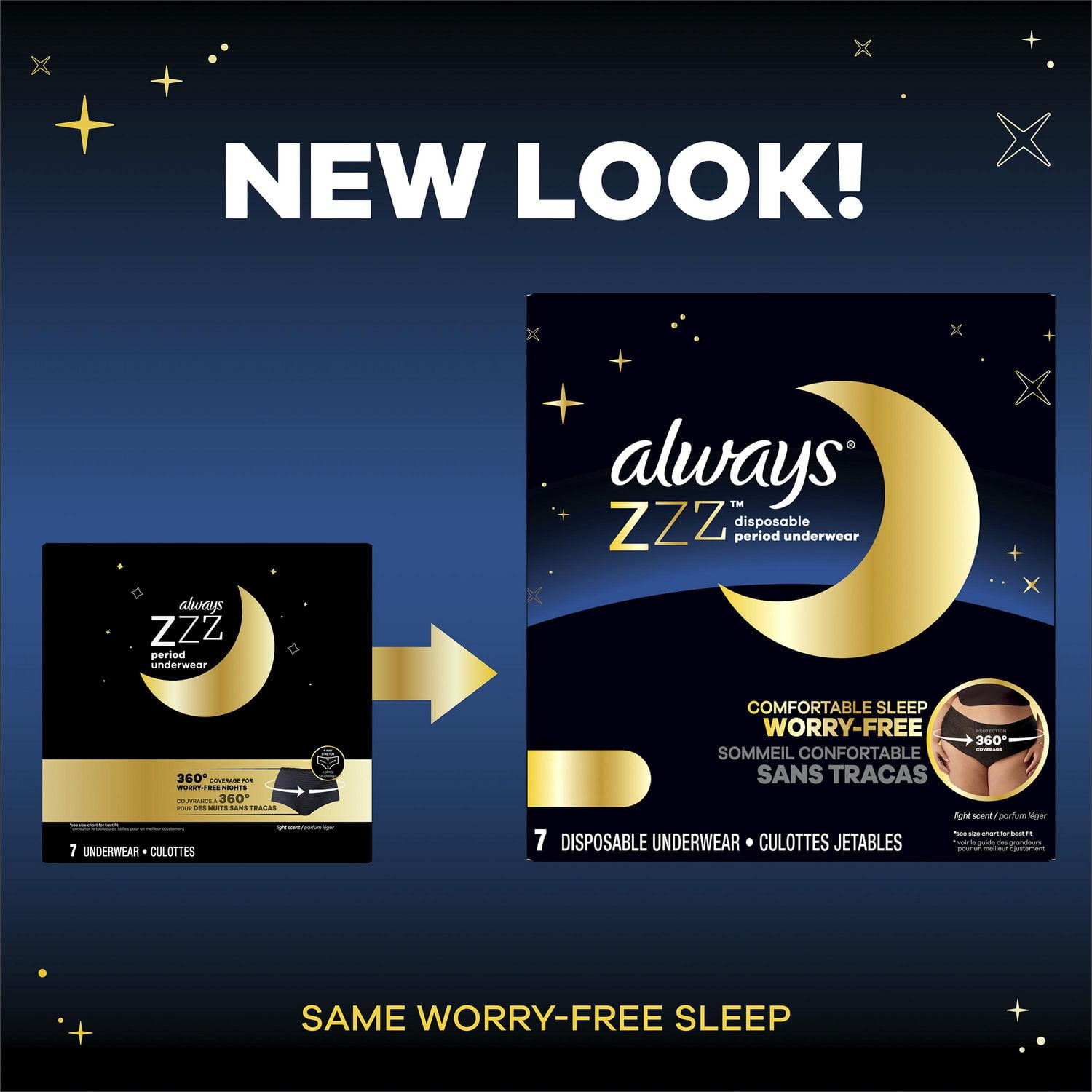 Always ZZZ Overnight Disposable Period Underwear for Women Size LG, 360°  Coverage, 7 Count 