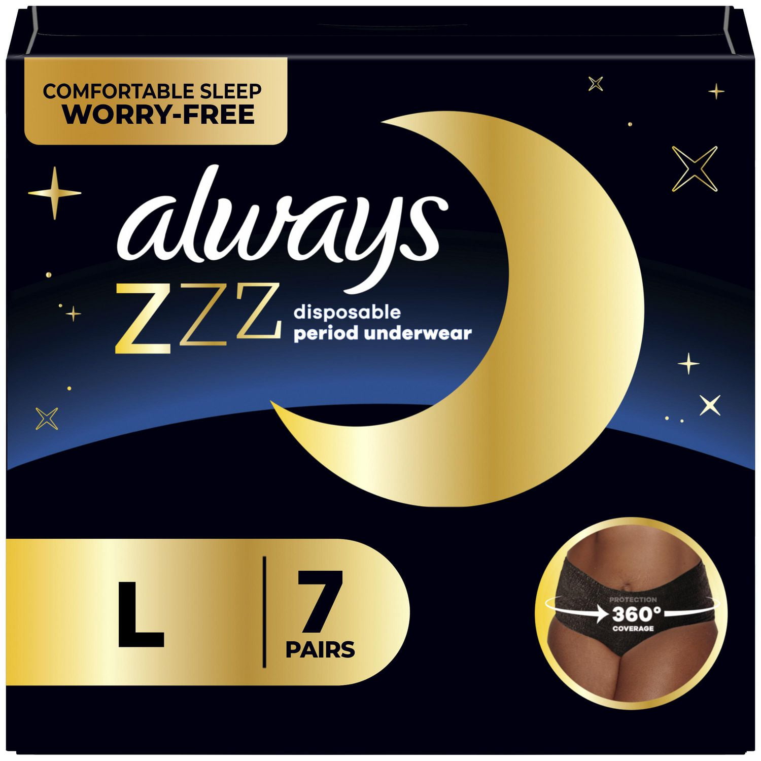 Always ZZZ Overnight Disposable Period Underwear for Women Size LG