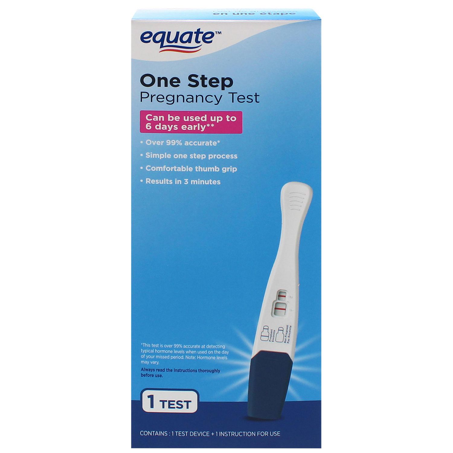 Test de grossesse en une étape Equate, Délai d'obtention des résultats : 3 minutes