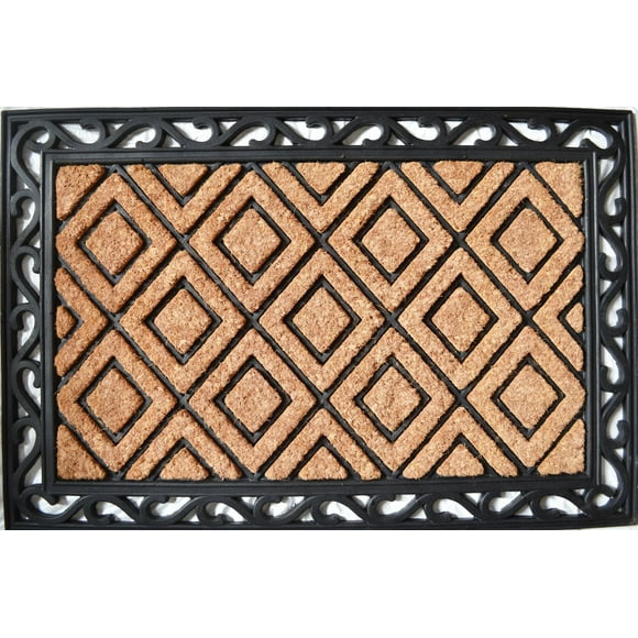 Large Diamond Rubber Coir Door Mat – 24 Inch x 36 Inch, Durable and Stylish Entryway Mat