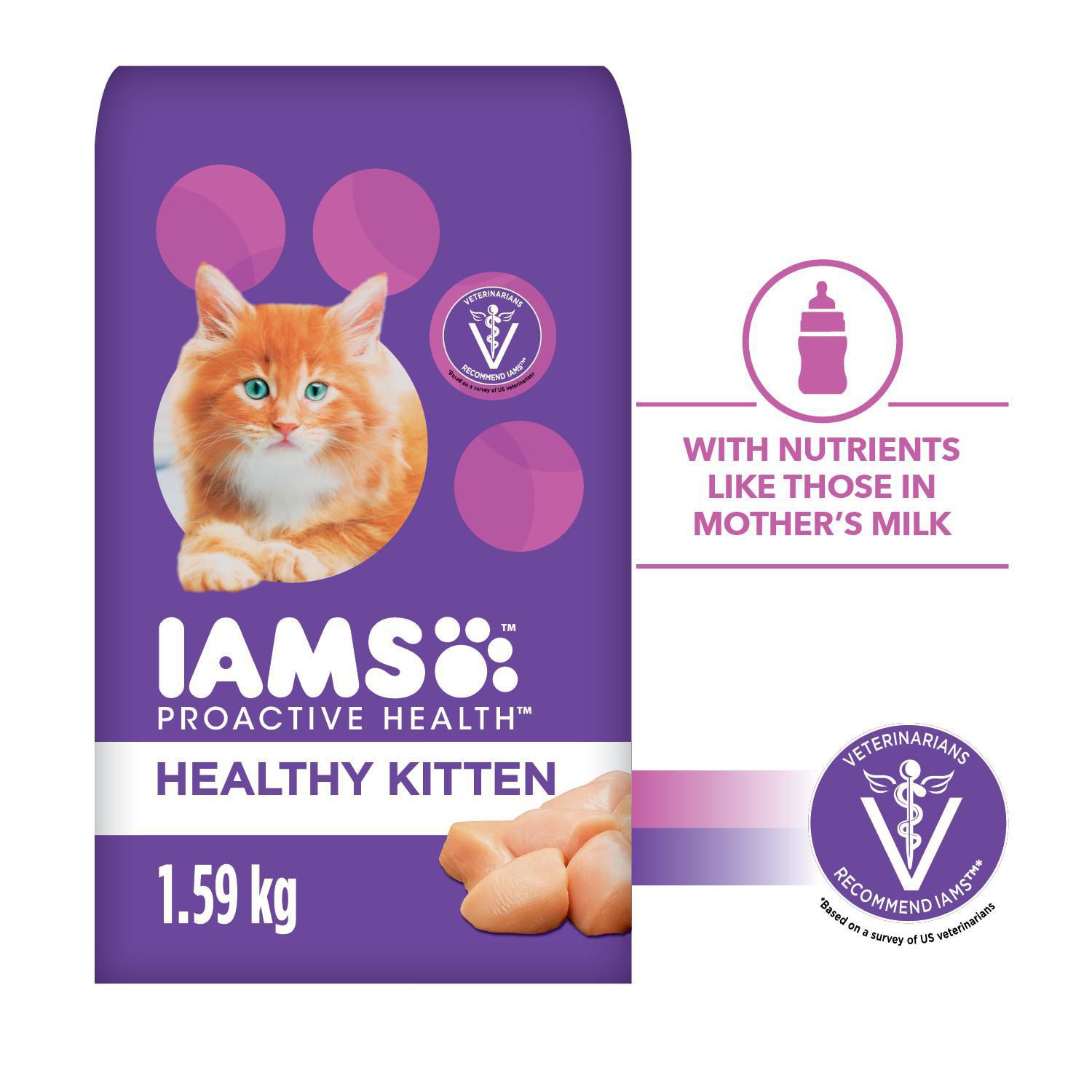 IAMS PROACTIVE HEALTH Healthy Kitten Dry Cat Food with Chicken, 1.59 kg