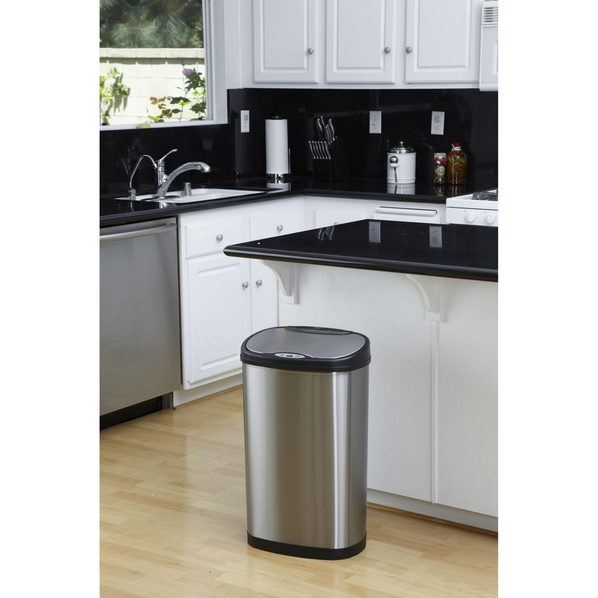 Nine Stars 13-Gallon Motion Sensor Touchless Stainless Steel Oval Trash Can  