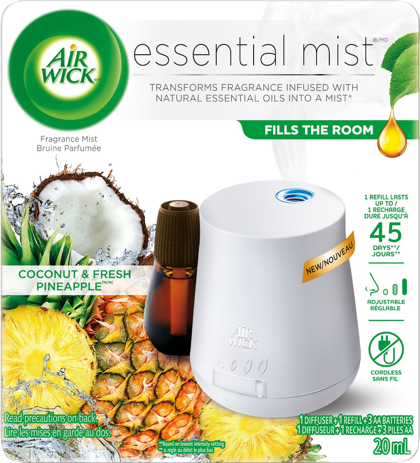Air Wick Essential Mist Scented Oil Diffuser Set, Coconut & Pineapple