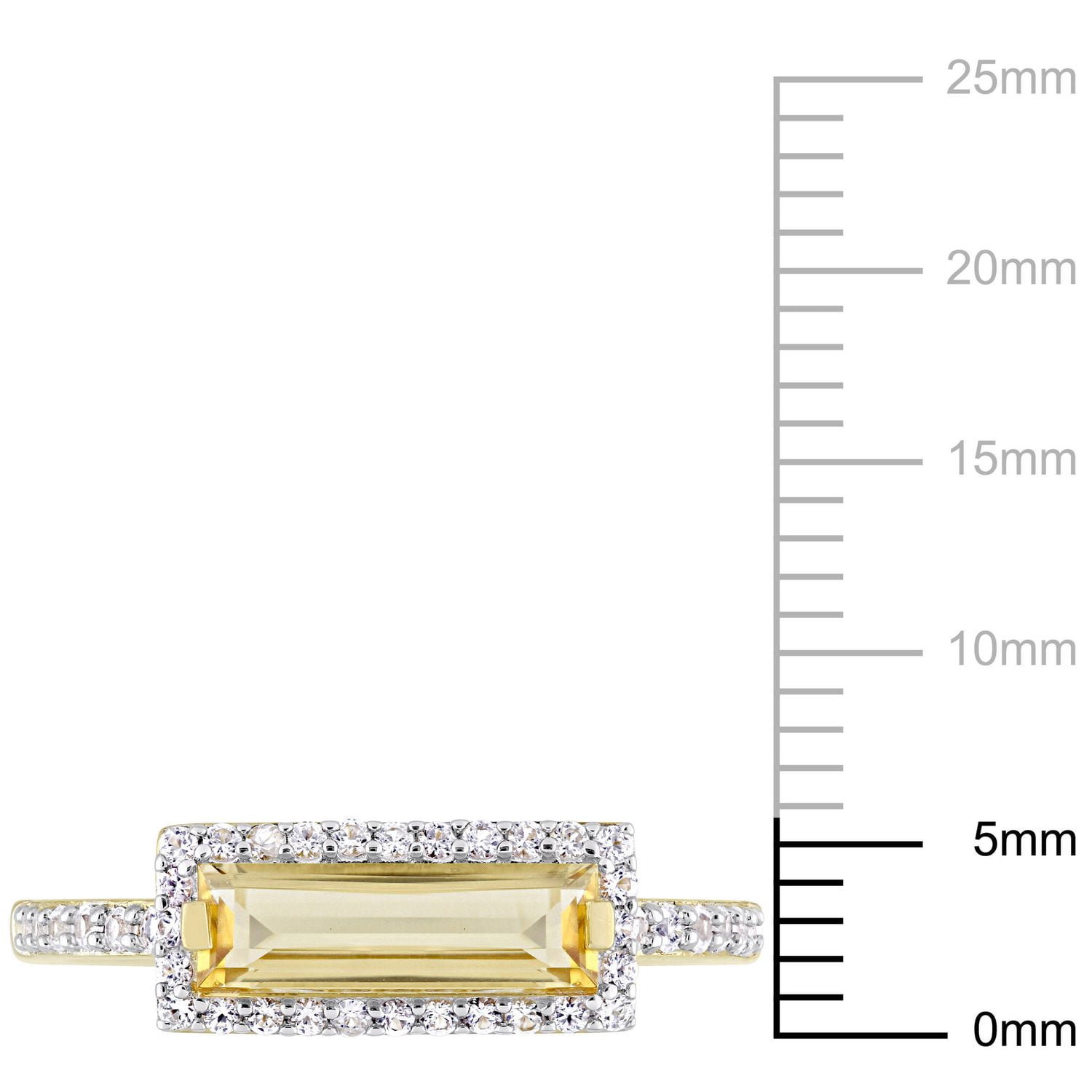 Tangelo 1.54 Carat T.G.W. Citrine And White Sapphire Yellow Rhodium-Plated Sterling Silver Baguette HALO Ring