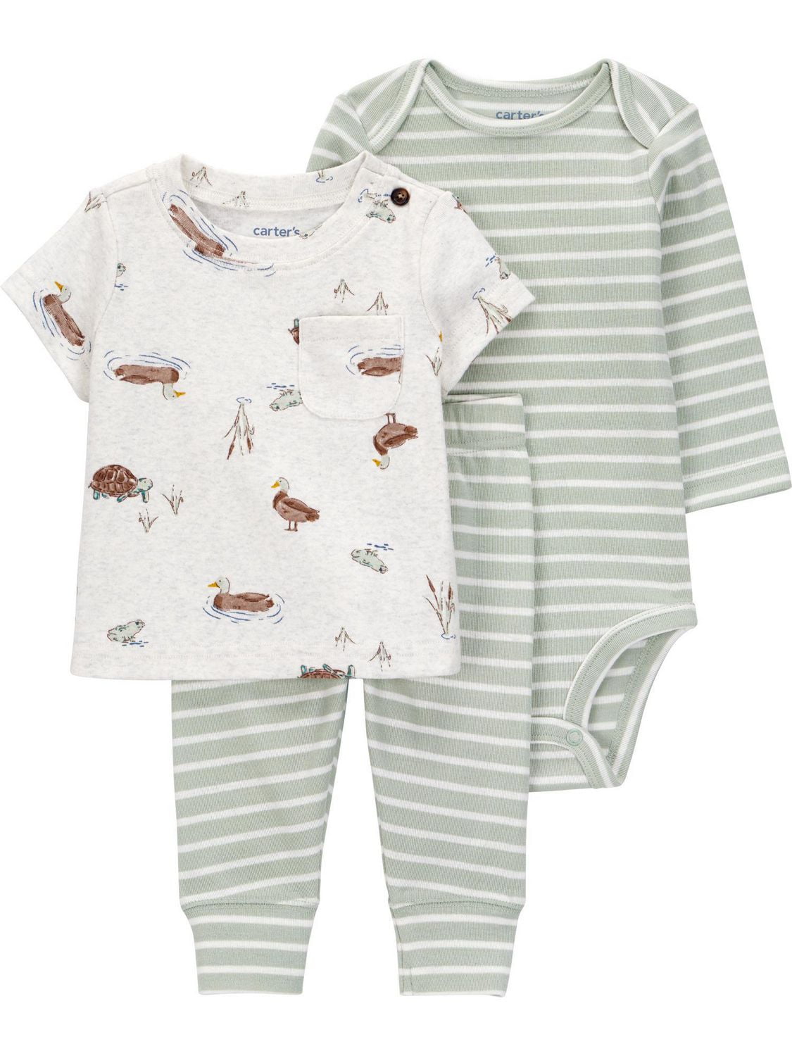 Carter's Child of Mine Baby Boys' 3 Piece Set - Green Duck and Turtle