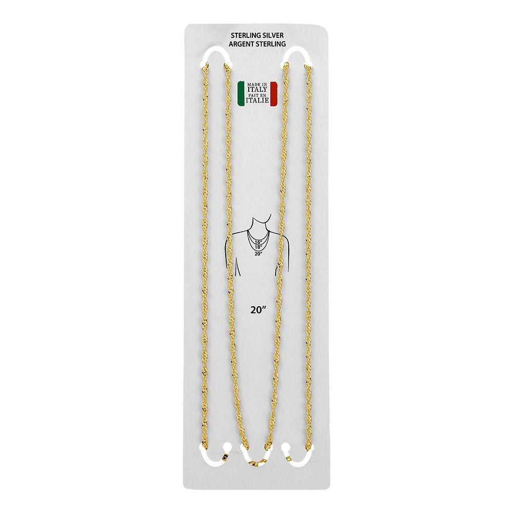 Luxury Designs Chaîne de corde en argent sterling plaqué or unisexe de 20 pouces