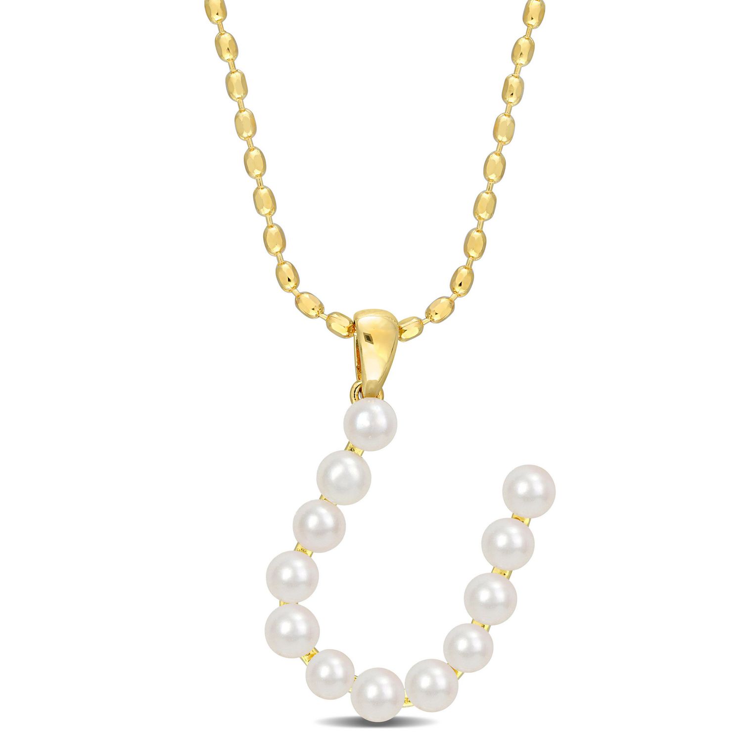 Collier initiale de Miabella avec perles culture d'eau douce en argent sterling plaqué en jaune