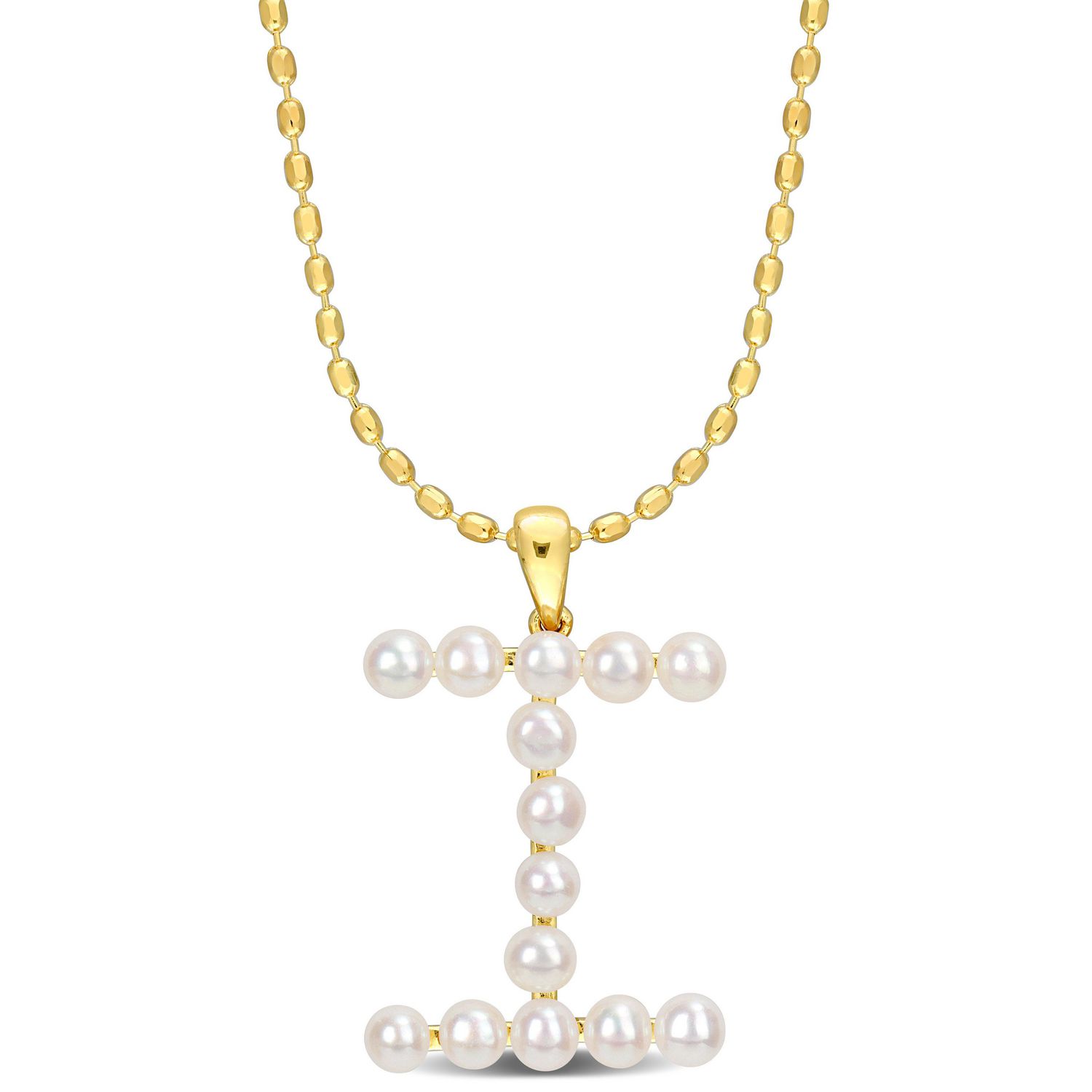 Collier initiale de Miabella avec perles culture d'eau douce en argent sterling plaqué en jaune
