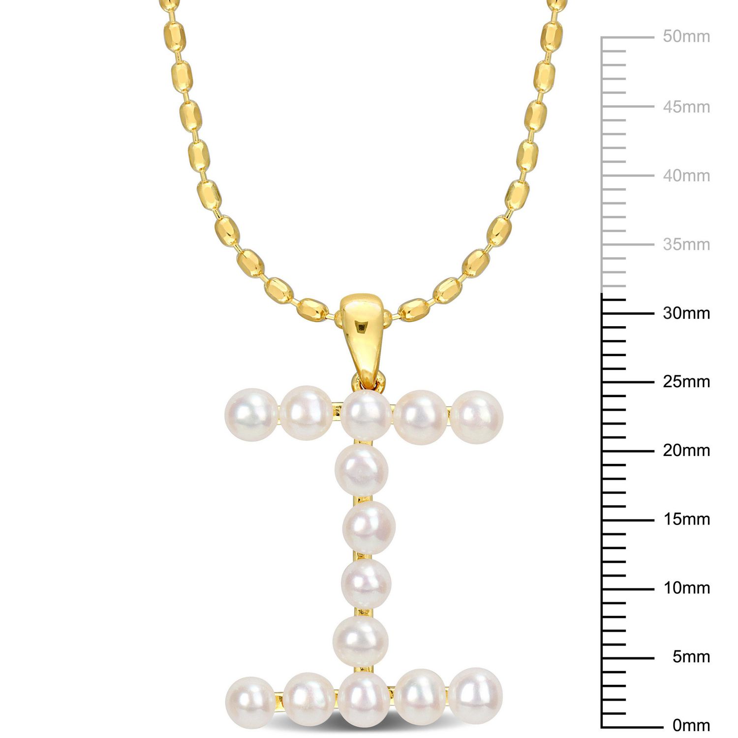 Collier initiale de Miabella avec perles culture d'eau douce en argent sterling plaqué en jaune