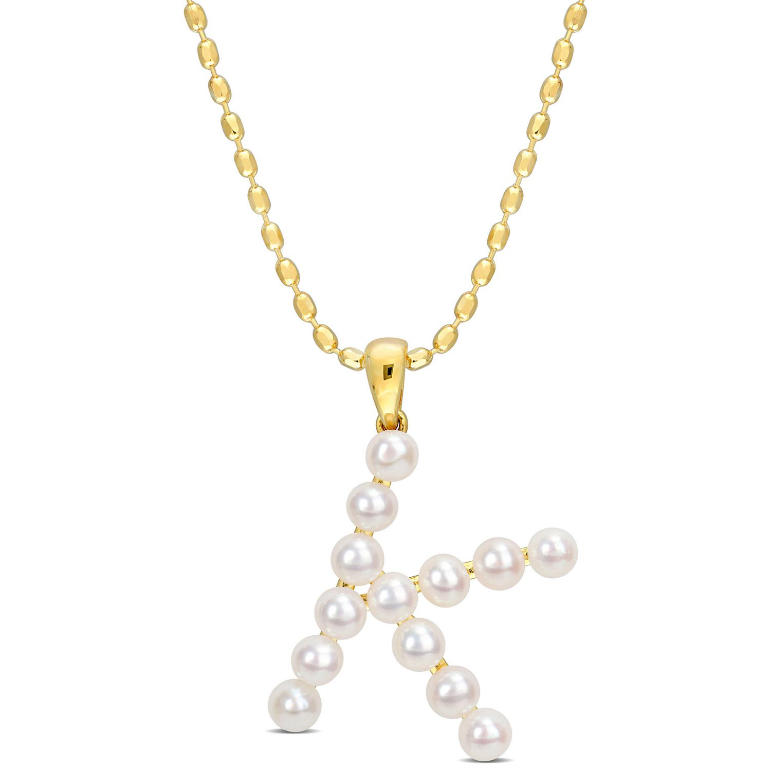 Collier initiale de Miabella avec perles culture d'eau douce en argent sterling plaqué en jaune