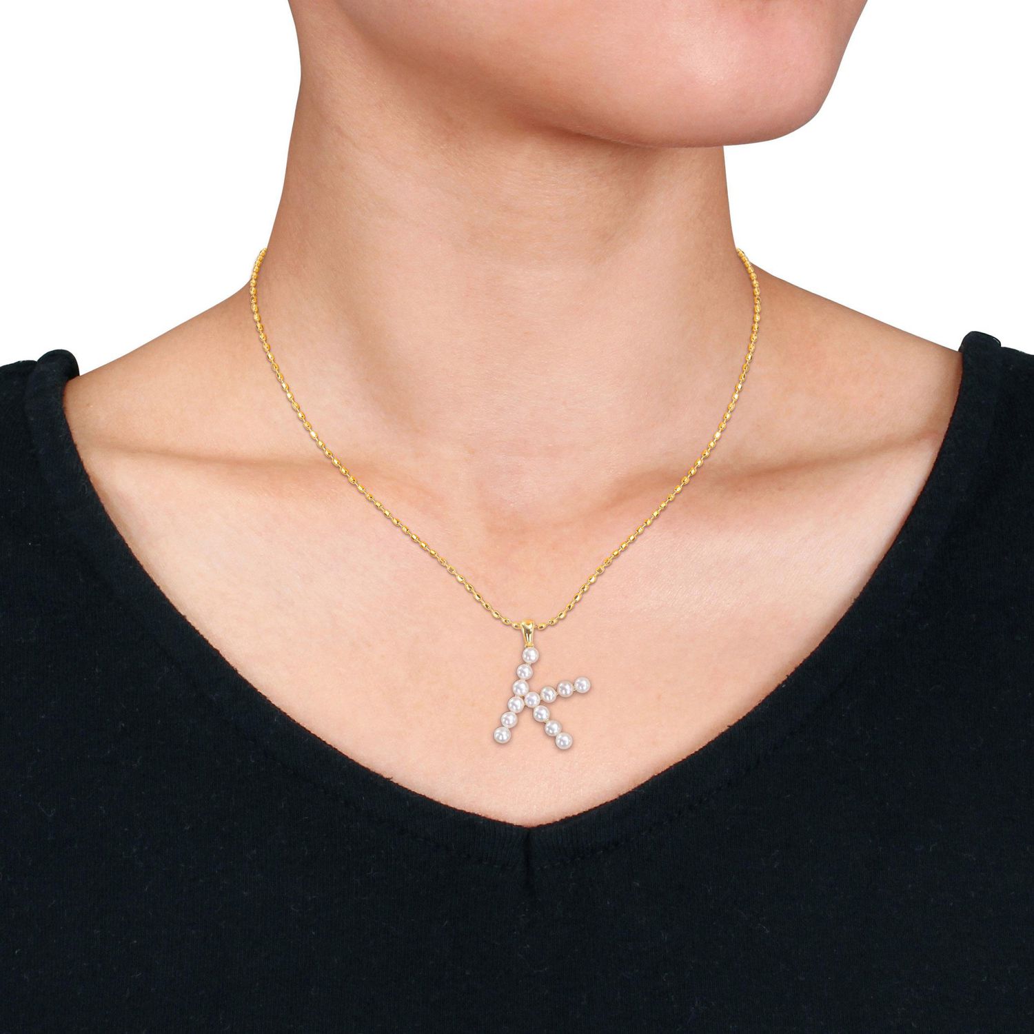 Collier initiale de Miabella avec perles culture d'eau douce en argent sterling plaqué en jaune