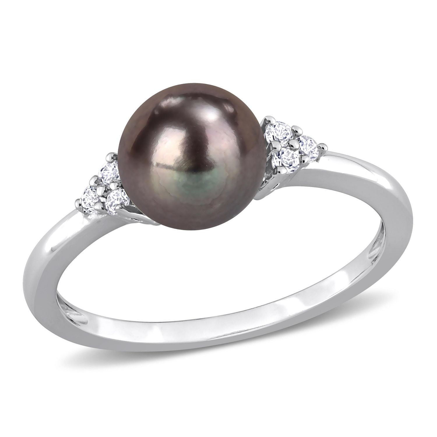 Bague cocktail Miabella en argent sterling avec perle culture d'eau douce noire et topaze blanche 1/5 CT P.T