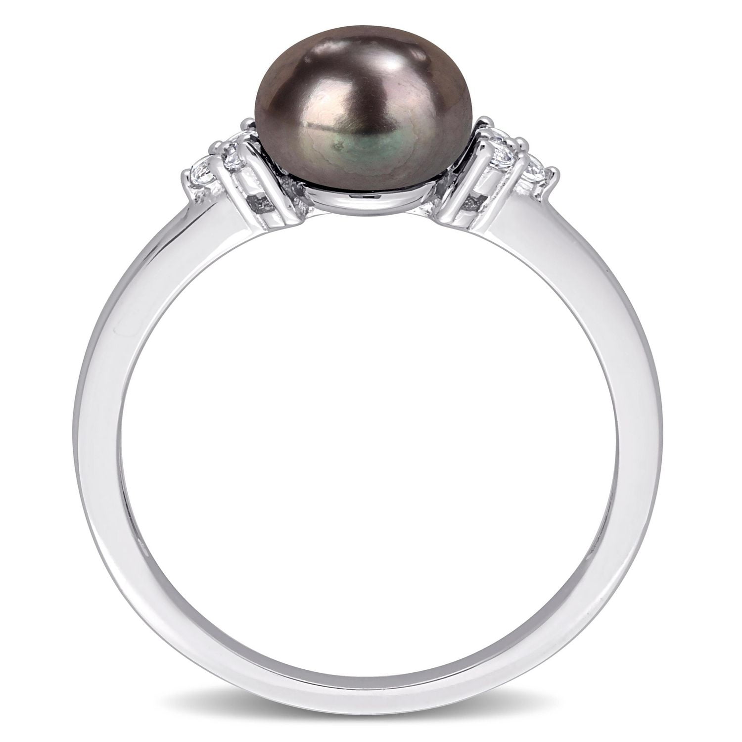 Bague cocktail Miabella en argent sterling avec perle culture d'eau douce noire et topaze blanche 1/5 CT P.T