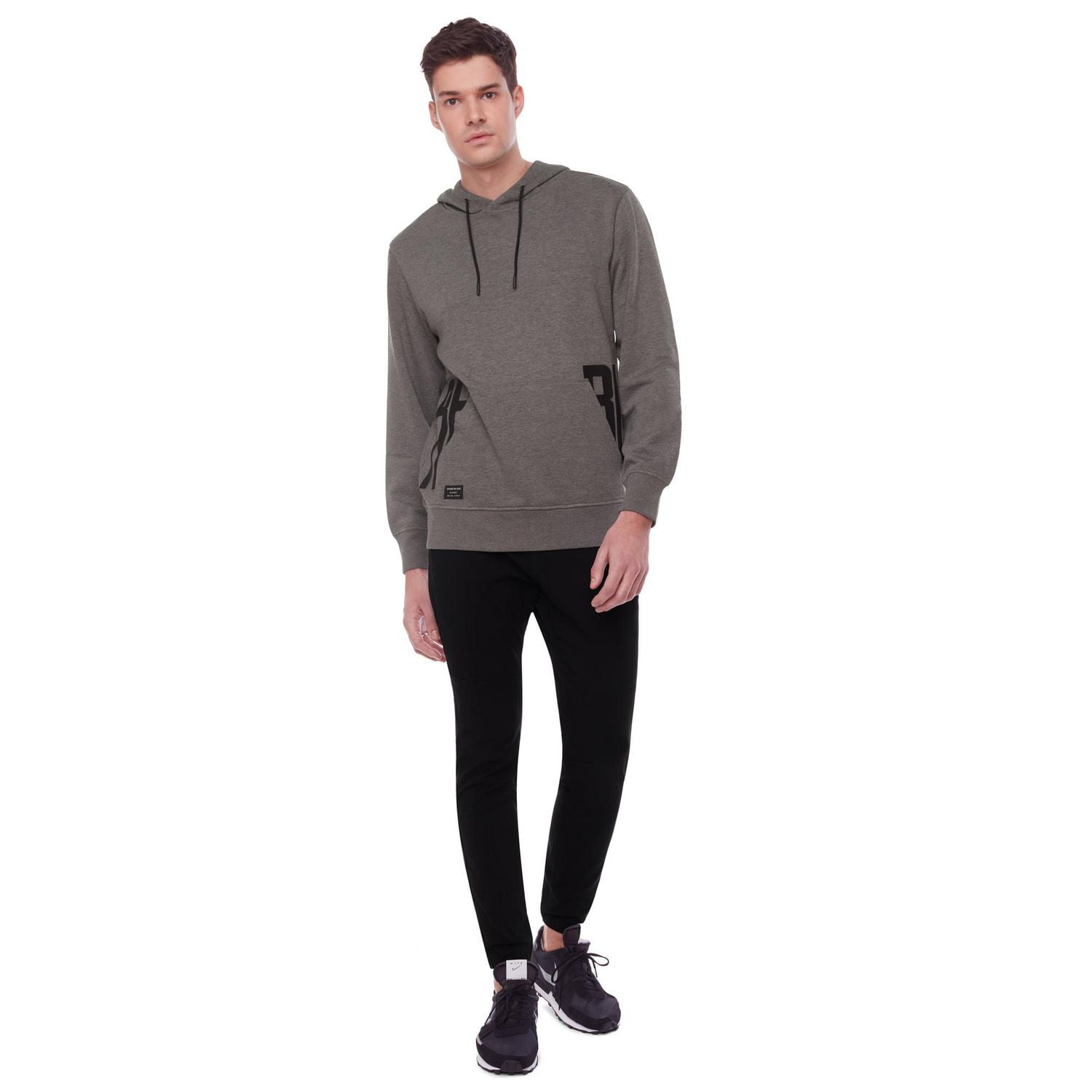 Dark Black Men's Long-Sleeve Graphic Hooded Sweatshirt