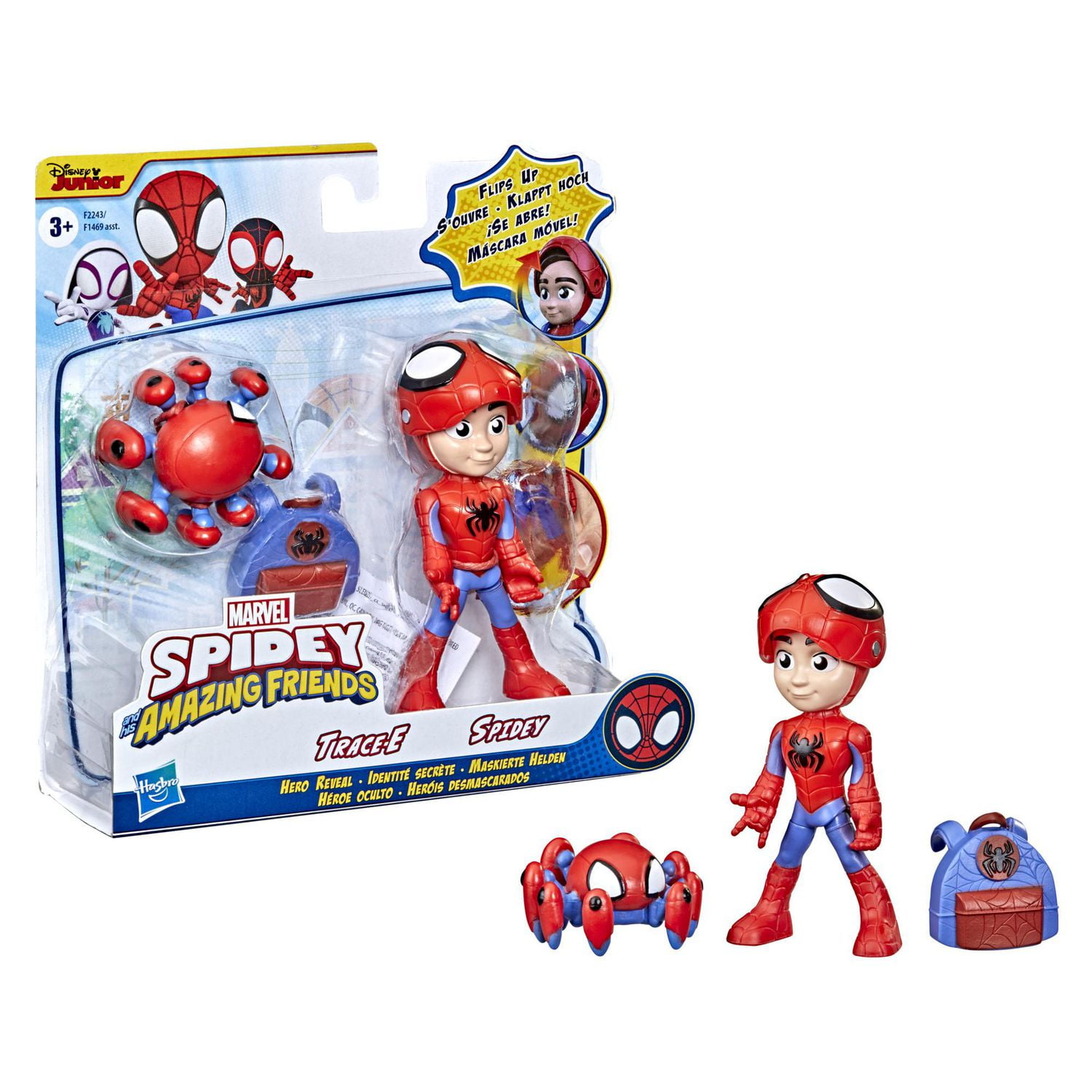 Spidey and His Amazing Friends Hero Reveal 2-Pack, 4-Inch Marvel Action  Figures Mask-Flip Feature, Spidey and Trace-E, Kids Easter Basket Stuffers  or