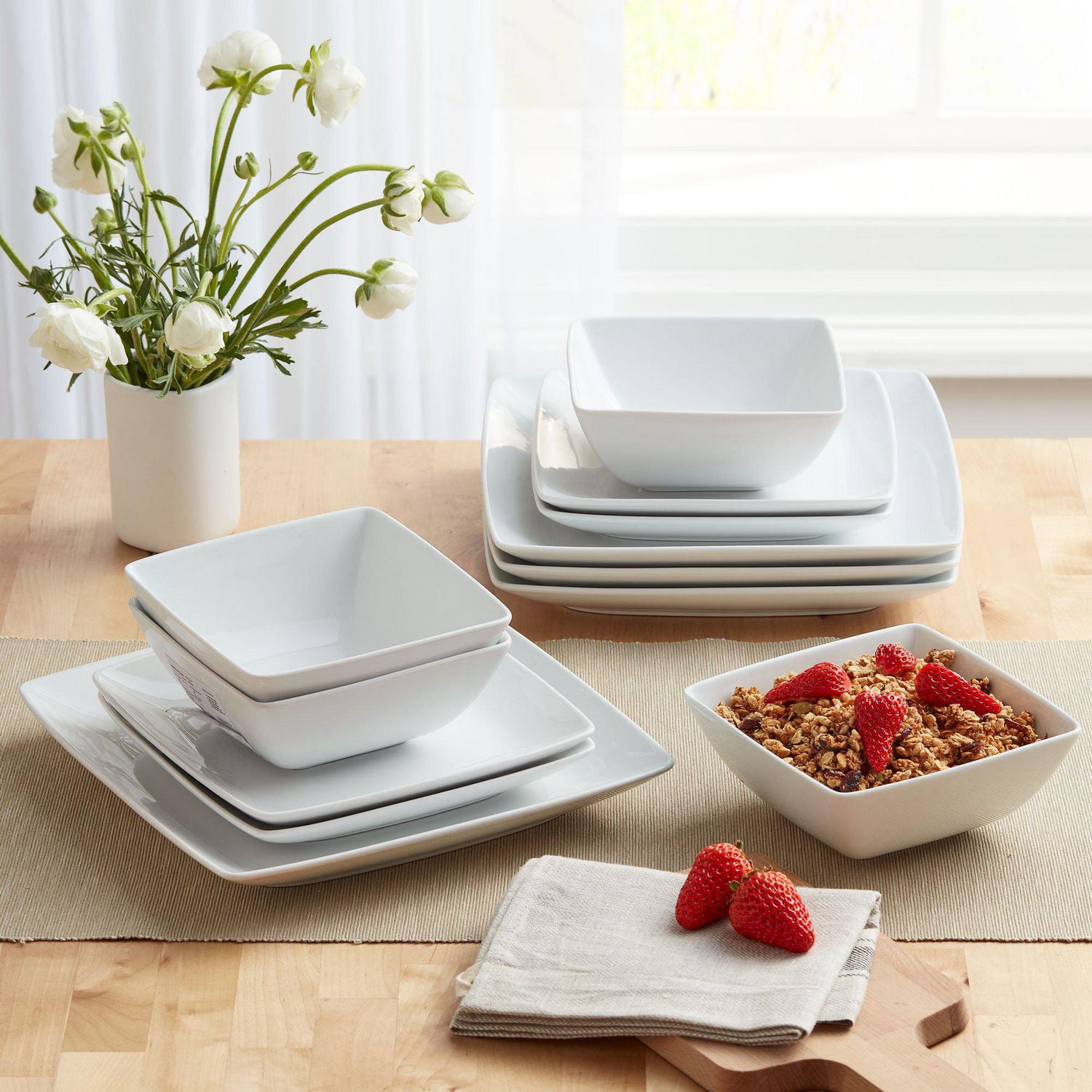 Better Homes & Gardens Loden Square White Dinnerware Set, 12-Pieces, BH G  LODEN 12PC SET 