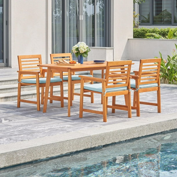 Waimea Honey 5-Piece Slatted Eucalyptus Wood Patio Dining Set with ...