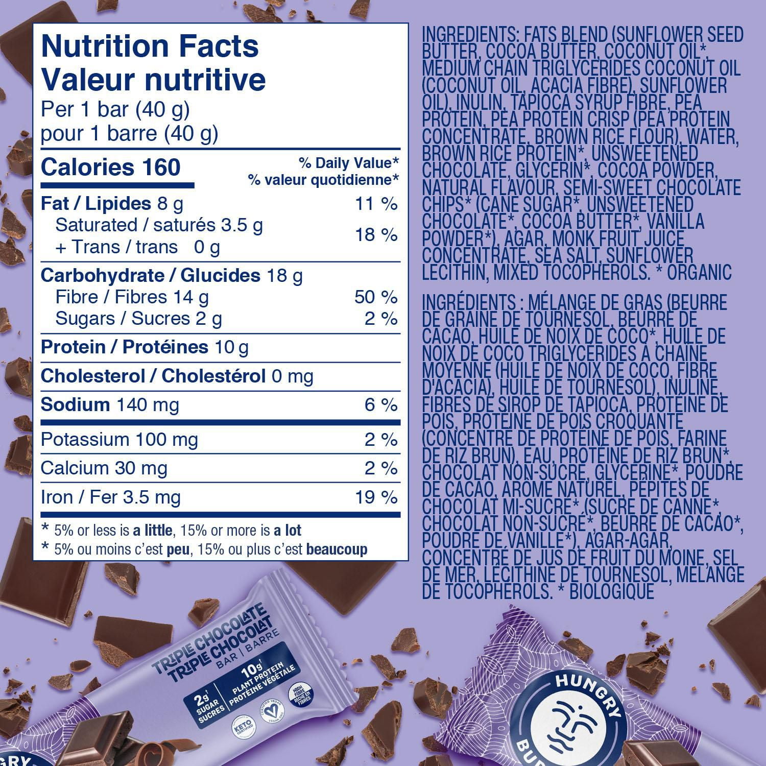 Hungry Buddha Triple Chocolate Bar | 40g, HB Vegan Protein Bar